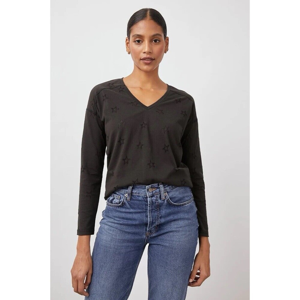 Rails Sami long sleeve Shirt in black star burnout-Size Small Casual Top Preppy